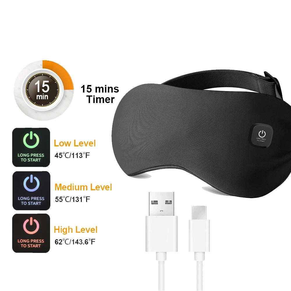 USB Charging Hot Compress Eye Mask Dry Eyes Relief Heated Massage Steam Eyemask with Remote Control Office Sleeping Eye Shade