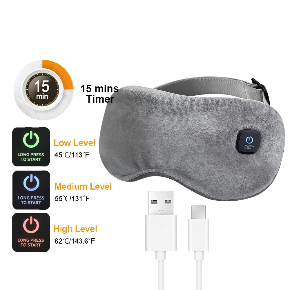USB Charging Hot Compress Eye Mask Dry Eyes Relief Heated Massage Steam Eyemask with Remote Control Office Sleeping Eye Shade