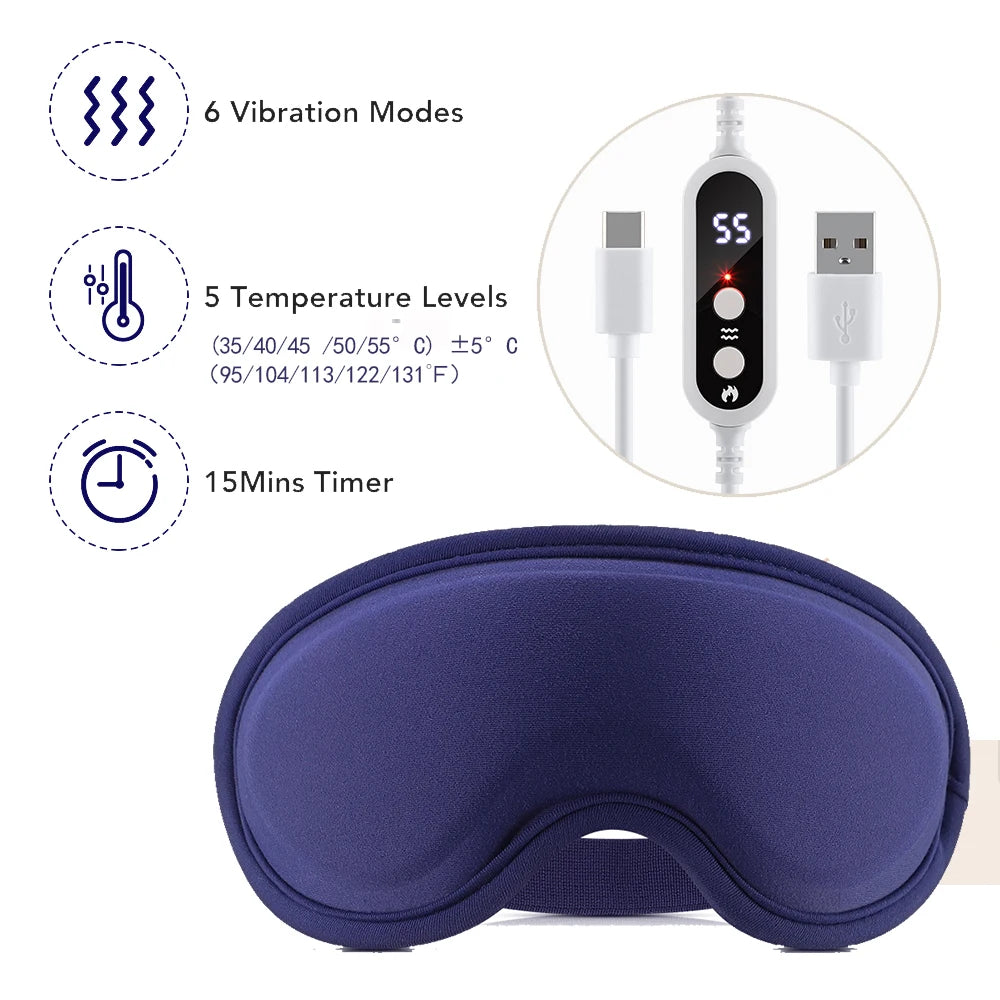 USB Charging Hot Compress Eye Mask Dry Eyes Relief Heated Massage Steam Eyemask with Remote Control Office Sleeping Eye Shade